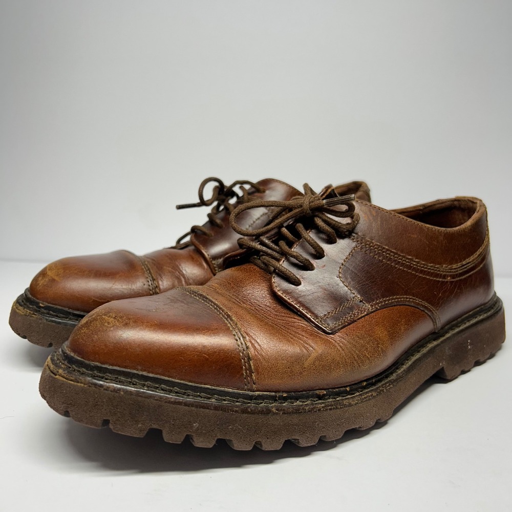 Vintage Leather Chunky Oxfords Brown Mens 7.5 Y2K Lug Sole Cap Toe